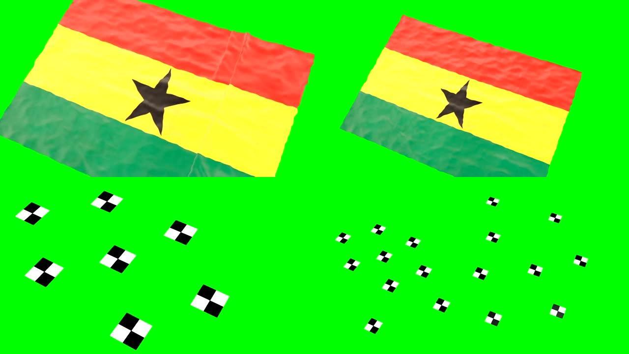 加纳挥舞着旗帜。绿屏。特写