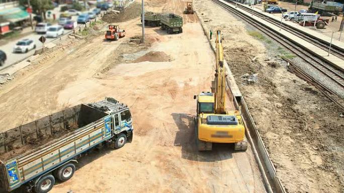 黄昏施工现场黄昏施工现场挖掘机道路路桥基