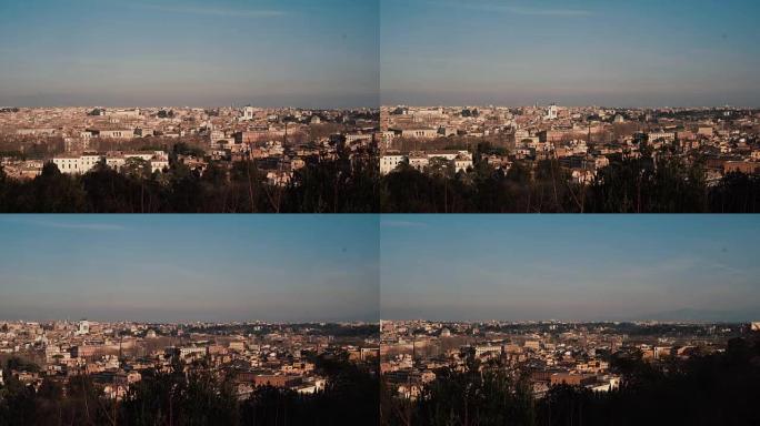 意大利罗马古城全景。相机向右移动