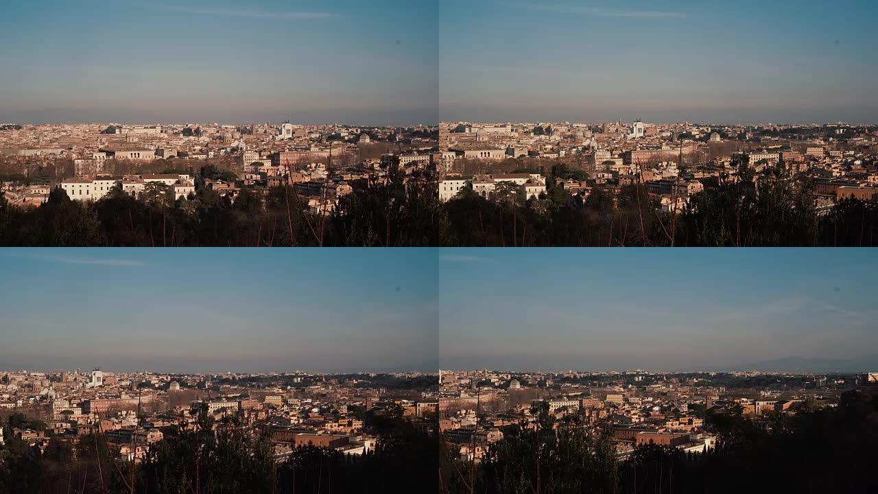 意大利罗马古城全景。相机向右移动