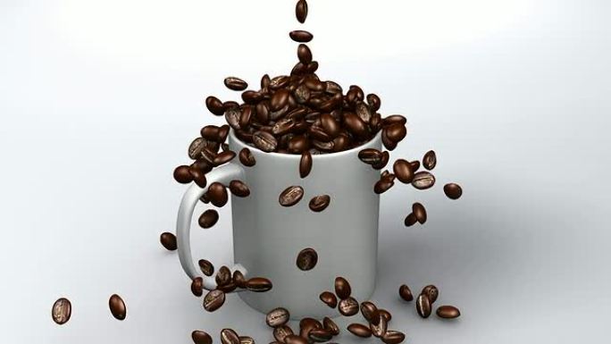咖啡杯，咖啡豆掉落