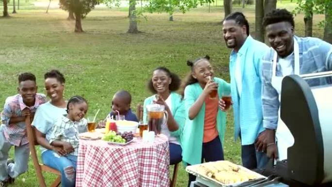 扩大的非裔美国人家庭有野餐