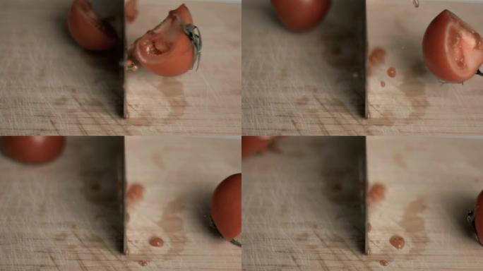 番茄在超级慢动作被切割