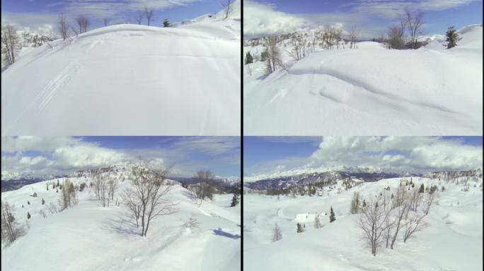 空中: 高山滑雪胜地的新鲜雪