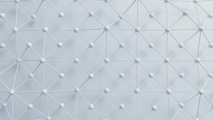 美丽的白色网络网格，线条和球体在无缝3d动画中变形。抽象运动设计背景。计算机生成的过程。4k UHD