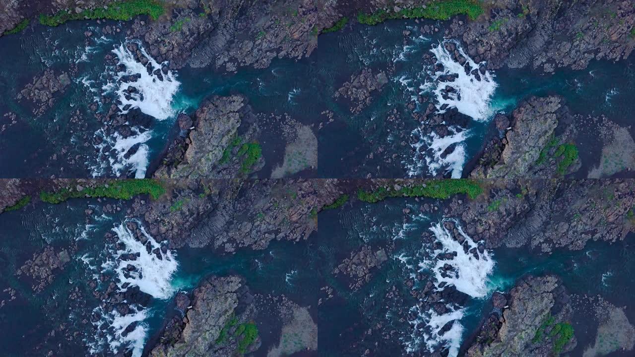 冰岛上空的瀑布和溪流