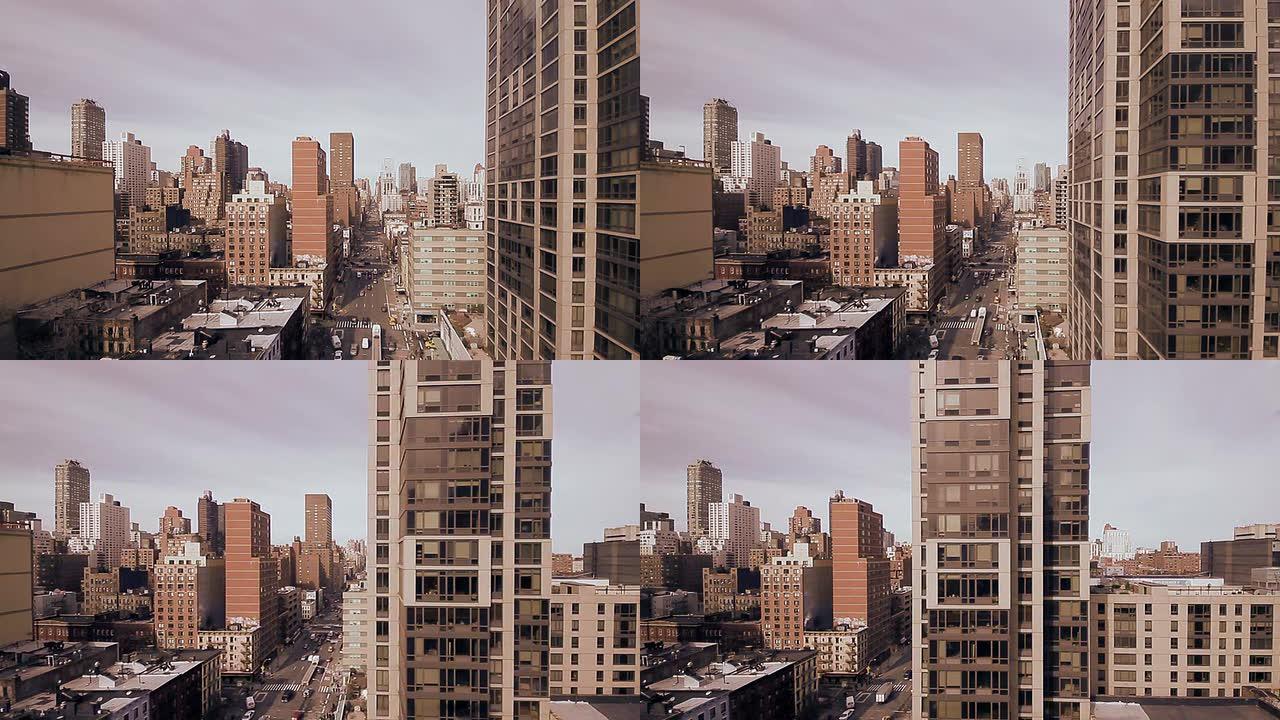 城市。纽约。天际线。摩天大楼。城市景观。鸟瞰图。城市