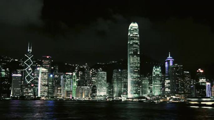 灯光交响乐表演香港航拍维多利亚港金融中心