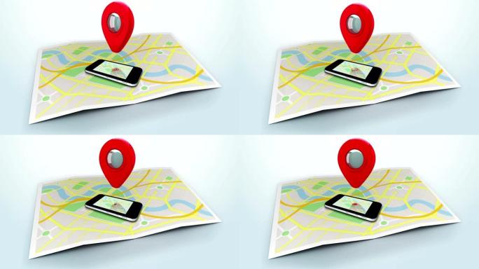红色标记指向位于城镇地图上的移动设备