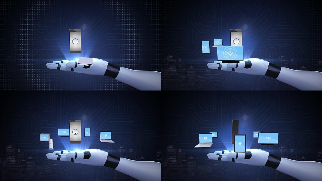 智能共享无线网络功能与移动设备，机器人手臂上的物联网技术。