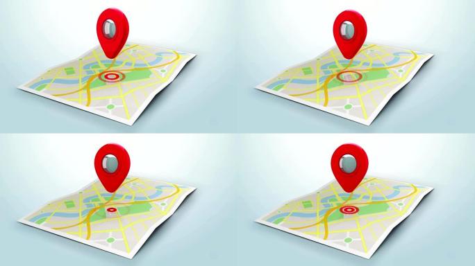 指向城镇地图的红色标记