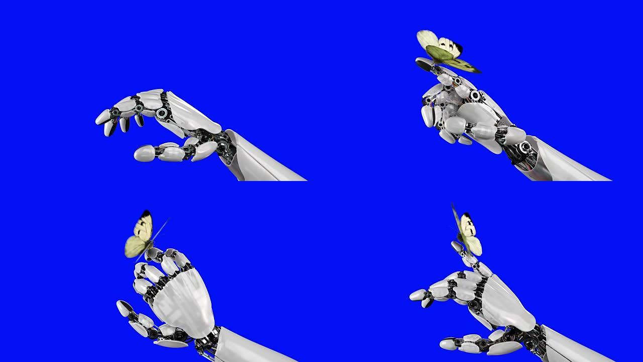 白菜蝴蝶落在机器人的手上