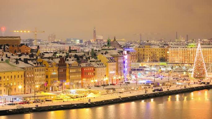 平移时间推移:斯德哥尔摩城市夜景
