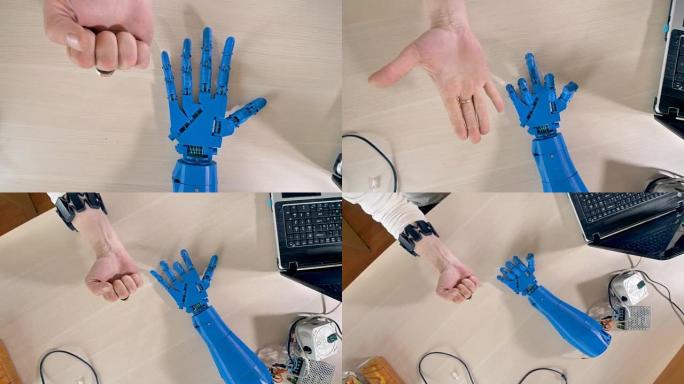 机器人手重复人的右手动作。