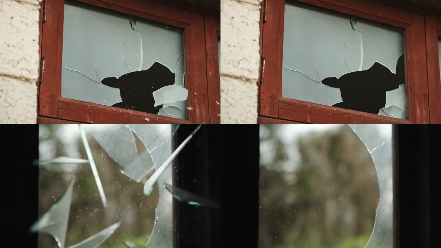 熊孩子拿石头砸窗户玻璃