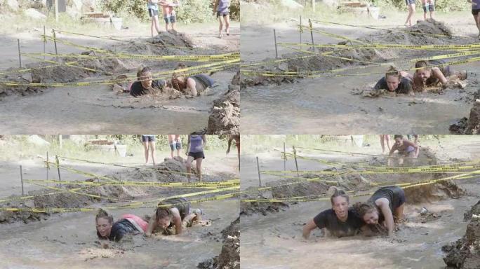 UHD 4K: 一群朋友一起参加有趣的mud run比赛