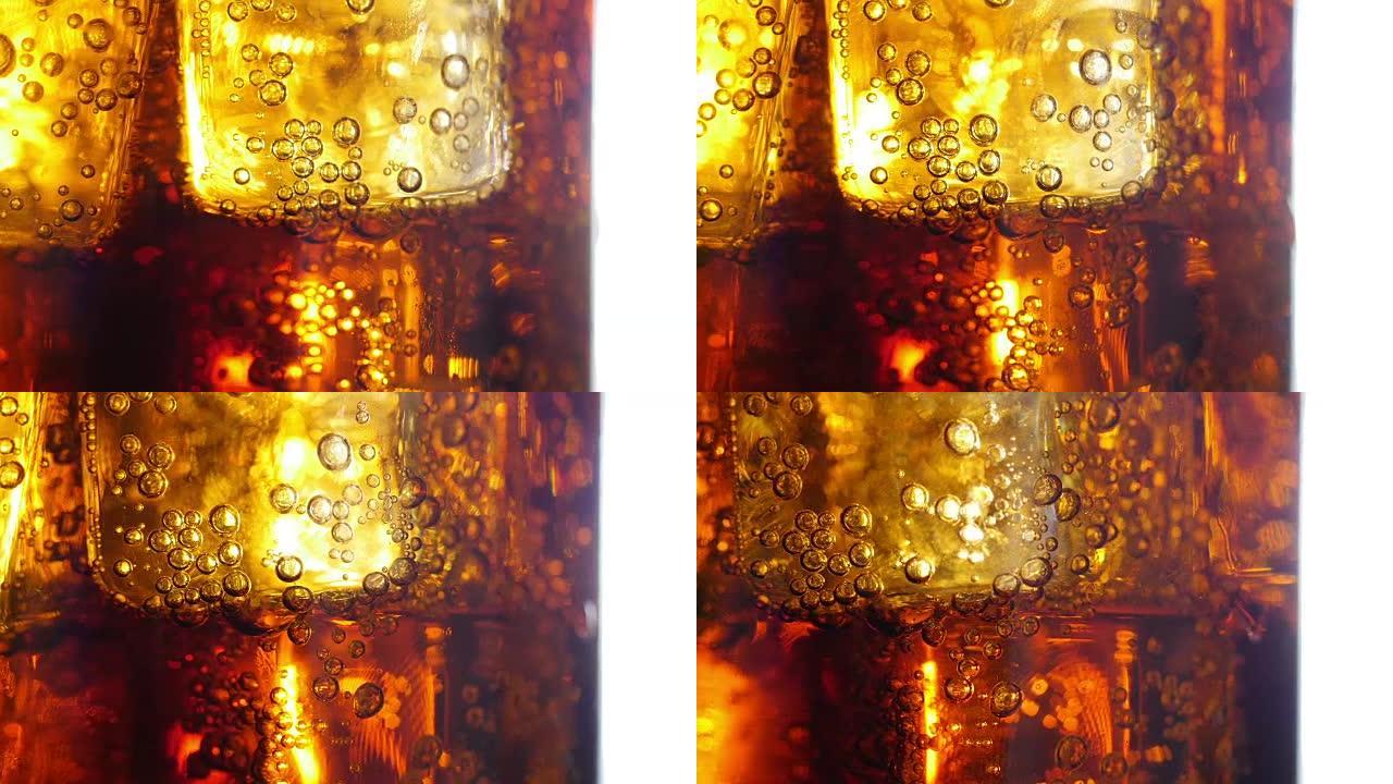 可乐和玻璃杯中的冰。