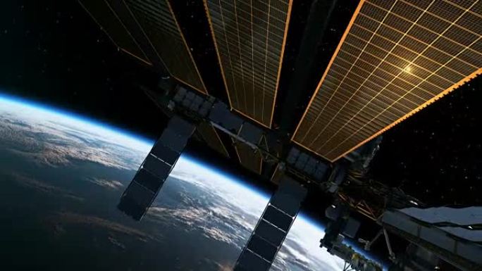 国际空间站在太阳背景下的飞行