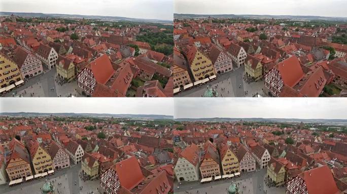 平移镜头: 空中行人拥挤的Rothenburg ob der Tauber Bavaria，德国