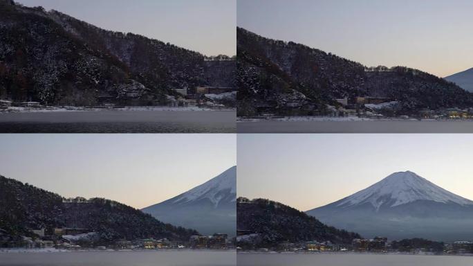 平移: 日本山梨湖的藤山日落