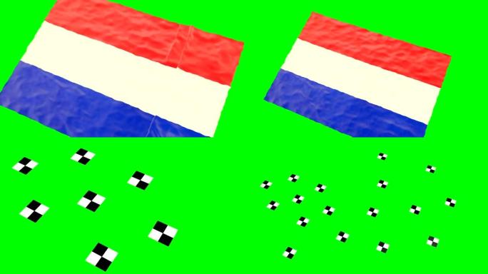 荷兰挥舞着国旗。绿色的屏幕。近距离