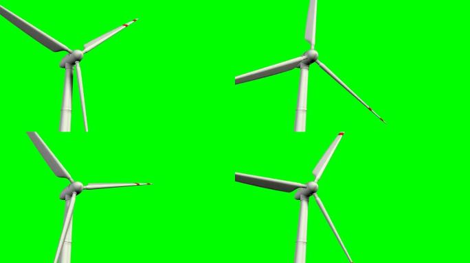 绿色屏幕上的风力涡轮机