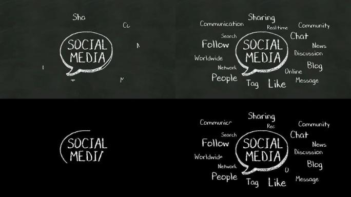 在黑板上写下 “社交媒体” 的概念。