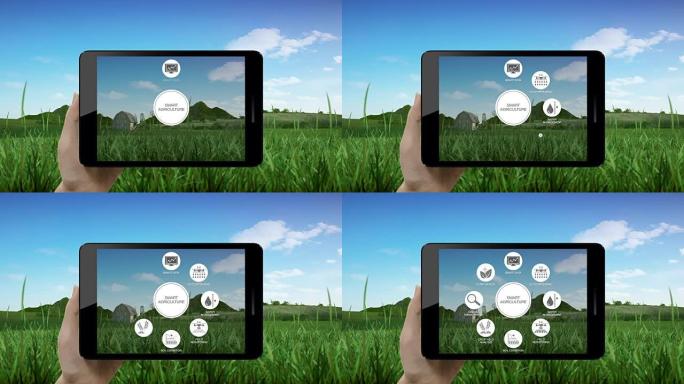 智能农业智能农业，信息图形图标在智能平板，平板，物联网。4工业revolution.1。