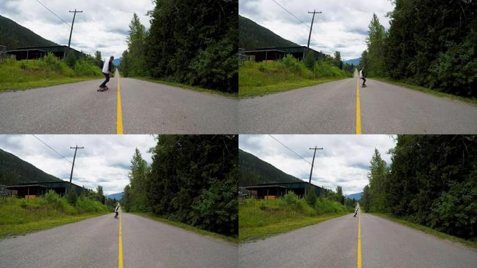 男子在乡村道路上滑板4k