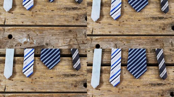 木板上布置的各种领带