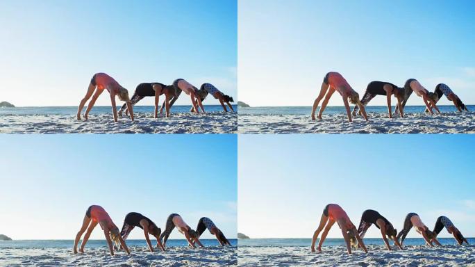 女排选手在沙滩表演瑜伽4k