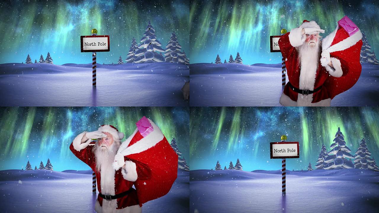 圣诞老人在北极送礼物