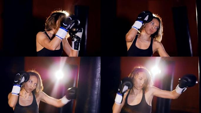 女人用出气筒拳击的特写镜头。