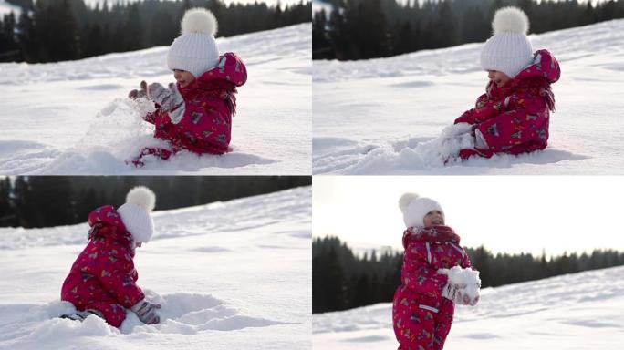 小可爱女孩玩雪