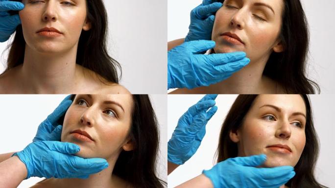 整形外科医生触摸女人的脸
