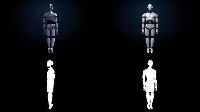 扫描旋转白色皮肤3D机器人身体。
