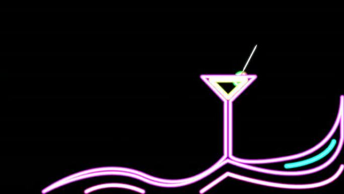 霓虹马提尼酒吧标志背景循环
