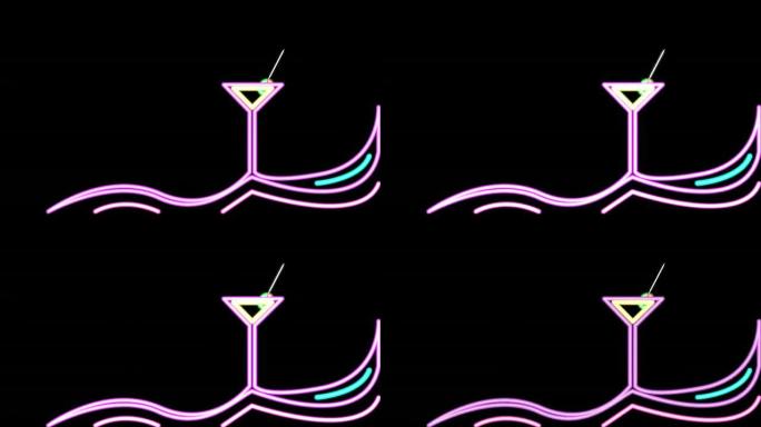 霓虹马提尼酒吧标志背景循环