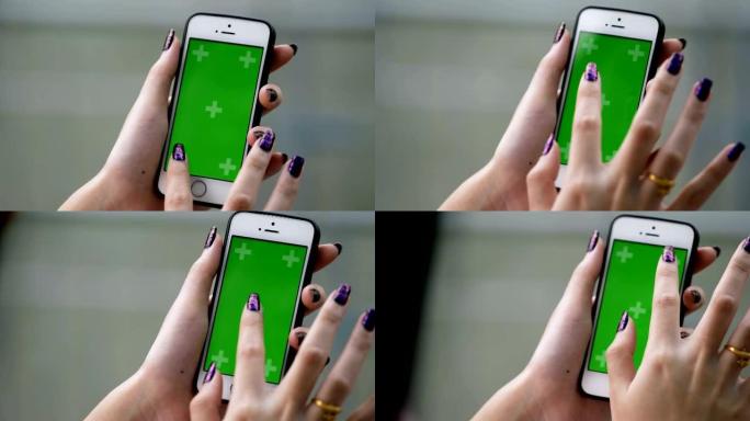广告: 女性在户外使用智能手机
