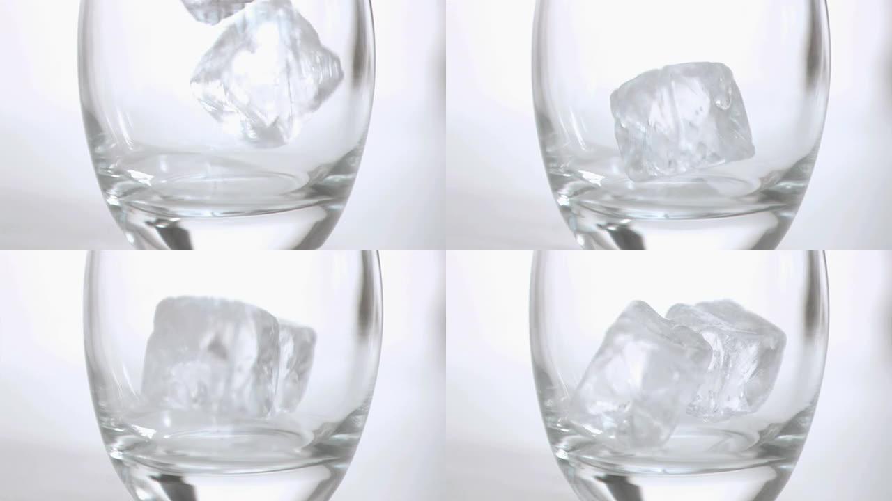 玻璃中的冰块超级慢动作