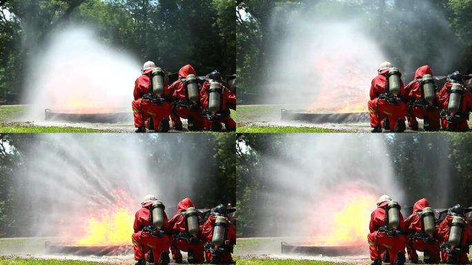 高清：消防队员。消防队员灭火