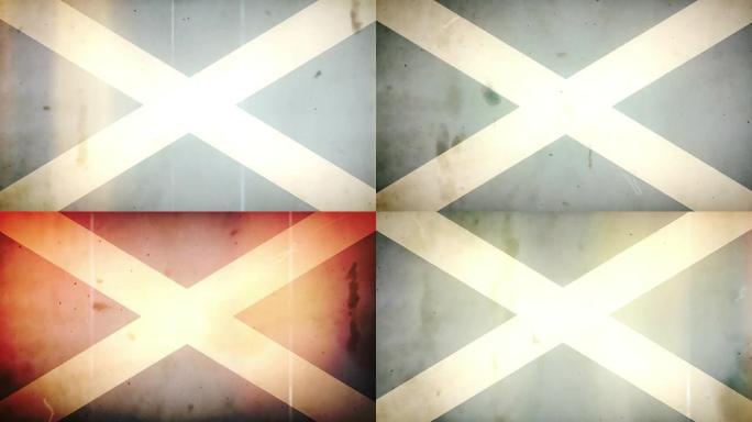 苏格兰国旗-带音频的Grungy复古老电影循环