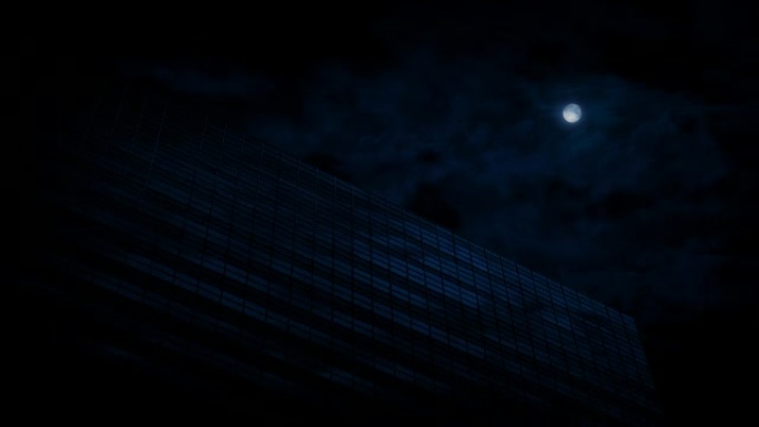 夜晚的办公楼与月亮