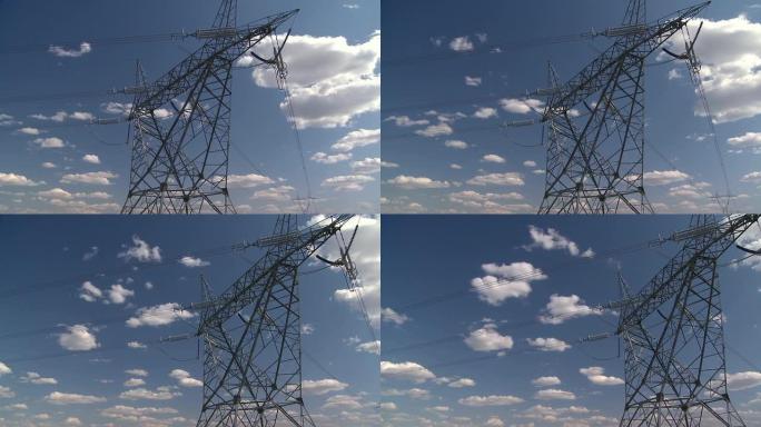 高功率电线映衬着美丽的天空