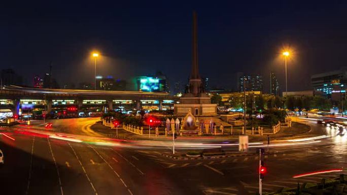 黄昏时的胜利纪念碑，曼谷地标，泰国