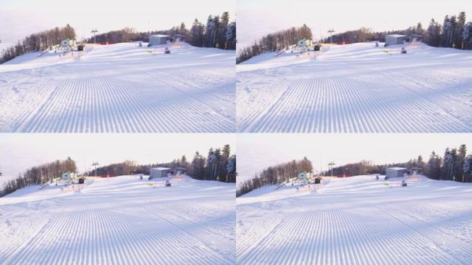 犁雪滑雪坡上的4k凹槽，实时