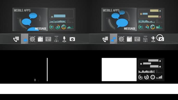 移动应用程序内容的消息图标。智能设备的各种应用程序功能。数字显示应用程序。