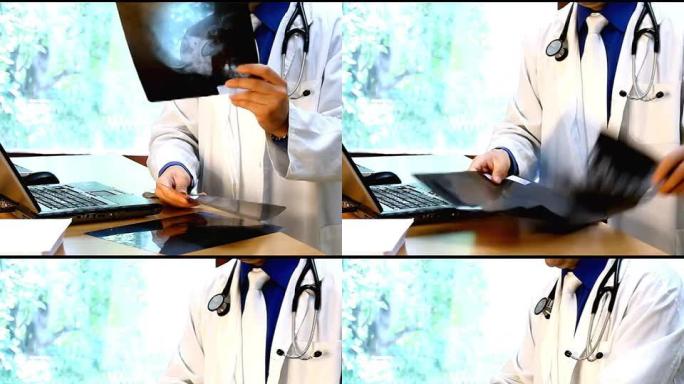 男医生分析x射线图像