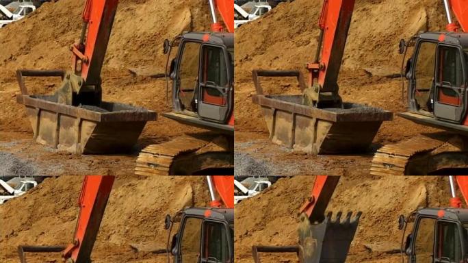 前端装载机泥沙河沙沙土施工工地小型挖掘机