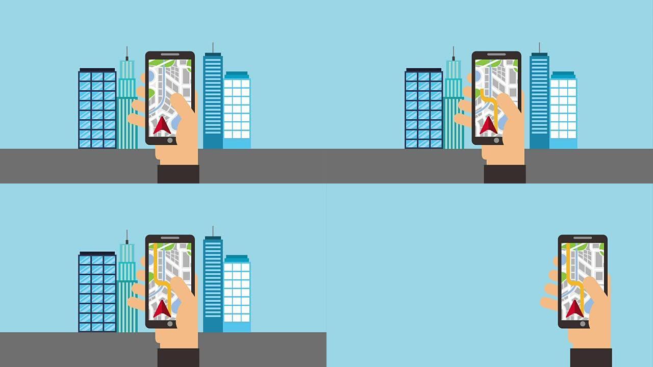 手与手机gps导航箭头目的地城市